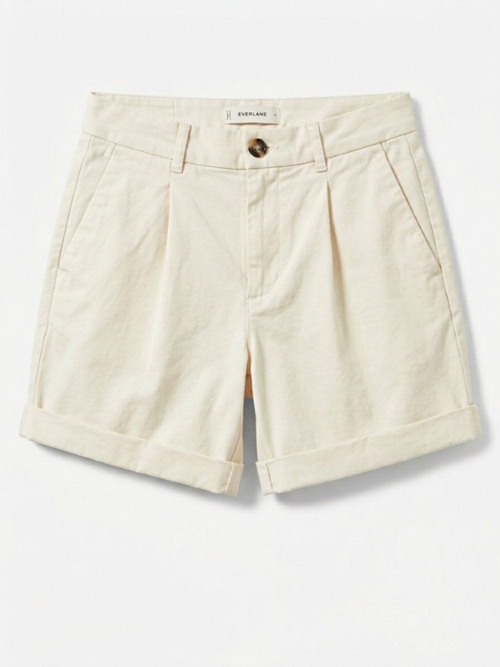 Everlane Cream High-Waist Pleated Turn-Up Shorts